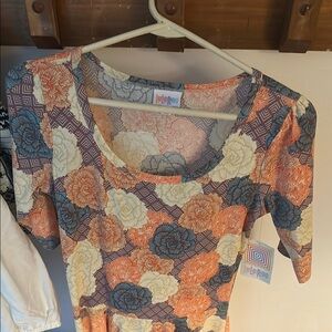 LuLaRoe Floral Long Sleeve Dress - Orange, Cream, Blue